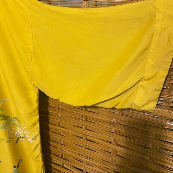 Vintage Yellow Japanese Happi Kimono Jacket Scenic Print one size orient Asian - Picture 3 of 11